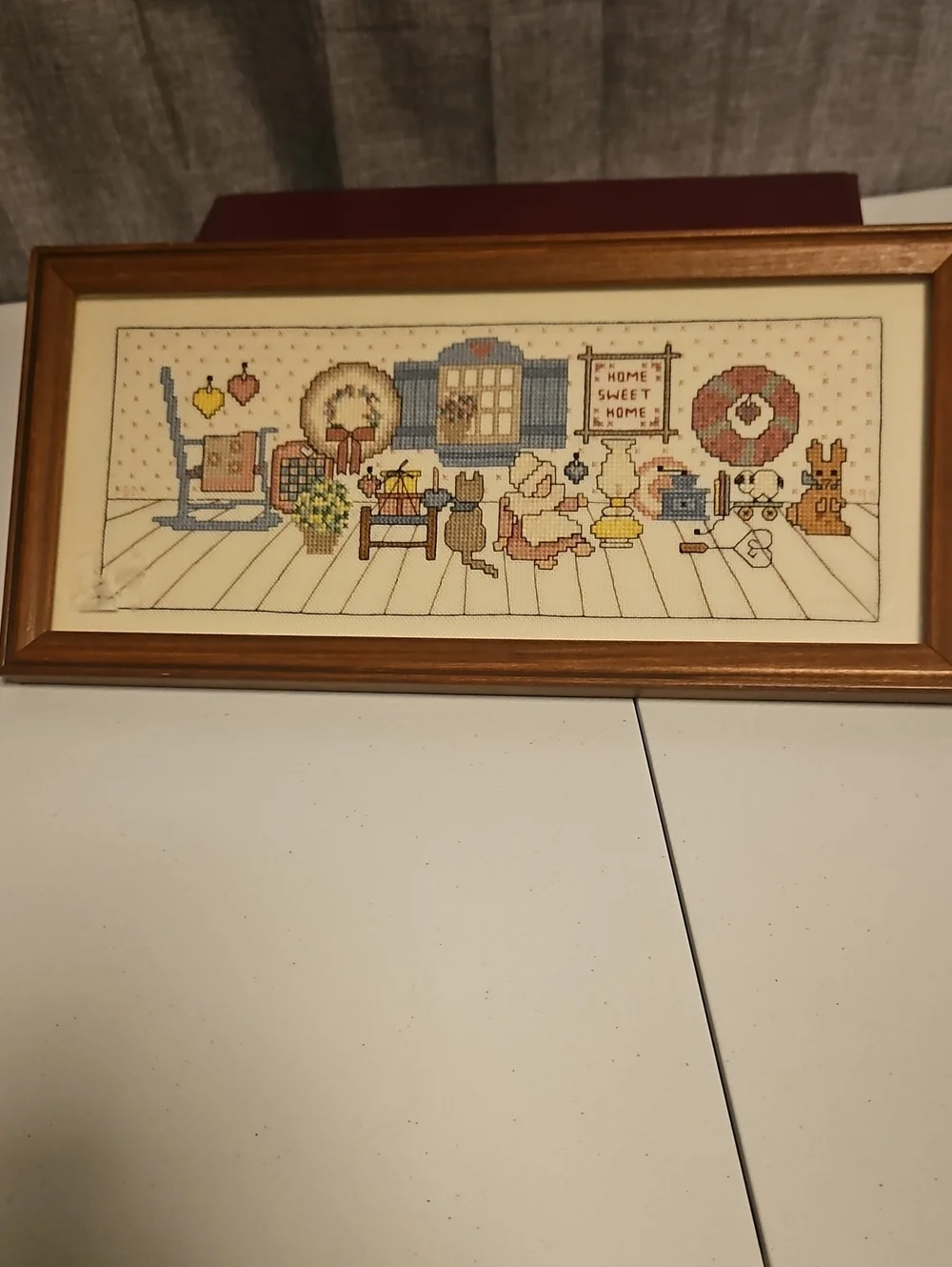 Wood Finish Home Sweet Home Framed Cross-Stitch Picture 15x7